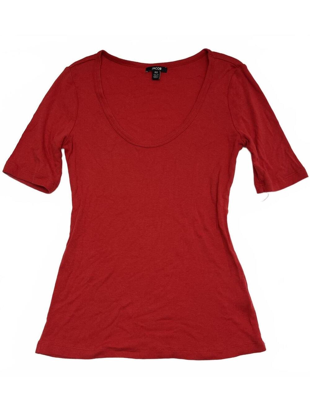 Jacob Red Quarter Sleeve Scoop Neck Top Sz S Cotton Modal Blend